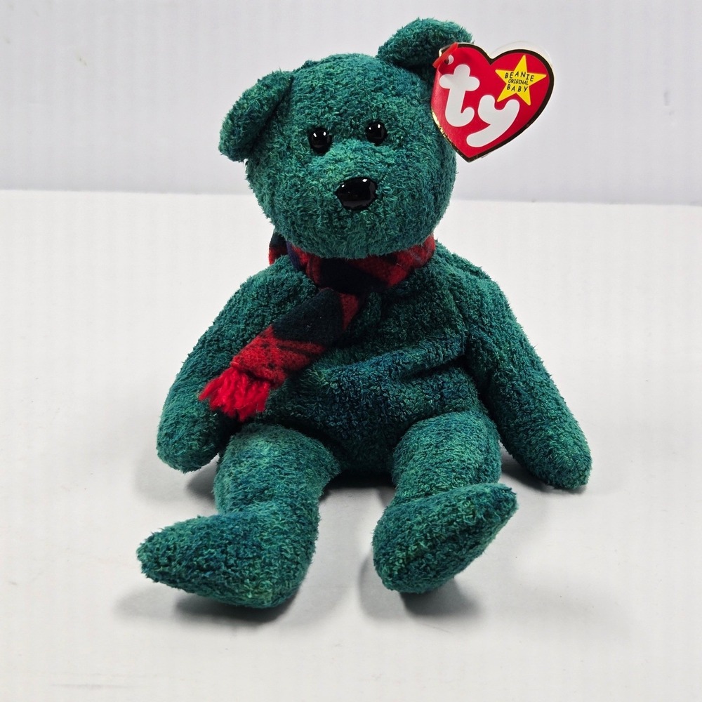 Ty Beanie Baby Wallace the Bear Green Tartan Scarf 1999 Collectible Plush Toy